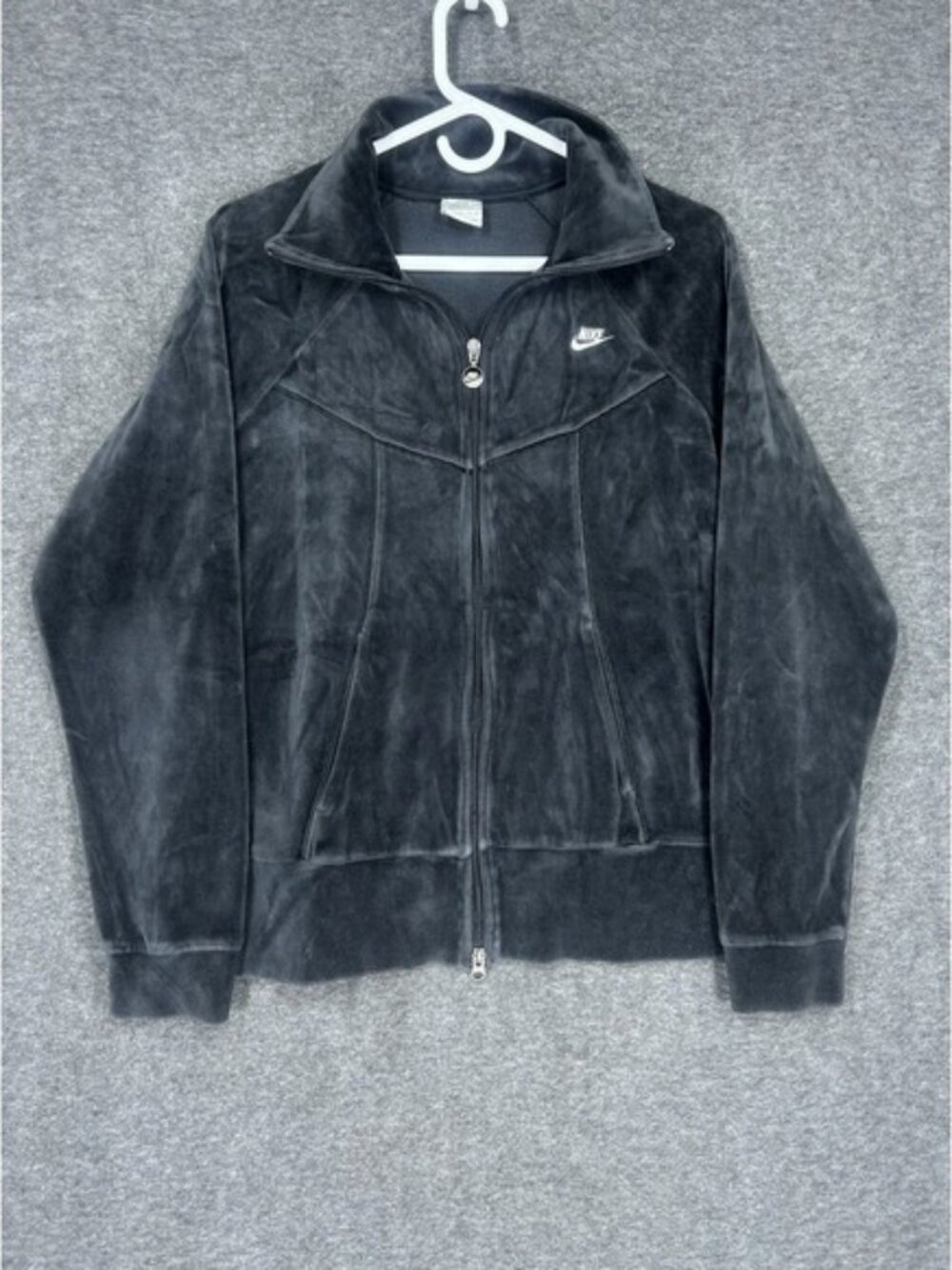 Vintage Y2K Nike Velour Track Jacket Womens XL Black Full zip Long sleeve